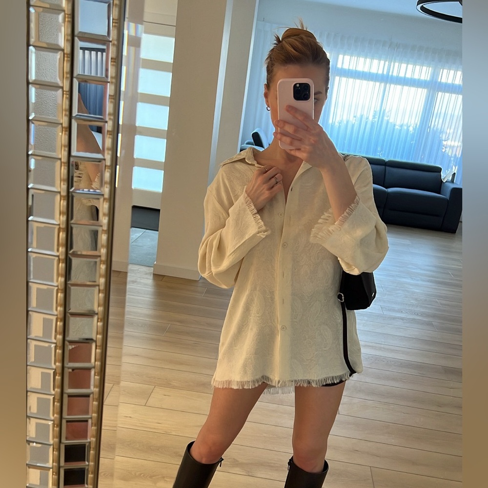 Zara oversized buttercream shirt